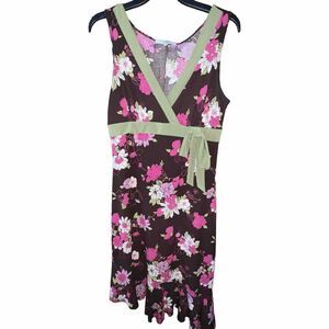 Charlotte Russe Asymmetrical Brown Green Pink Floral Dress Large Y2K